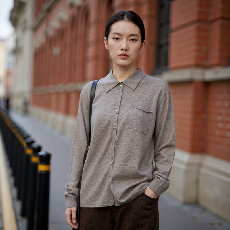Ai Commuter Early Autumn New Versatile Wool Sweater Top Women's Elegant Polo Collar Knitted Cardigan Sweater Jacket