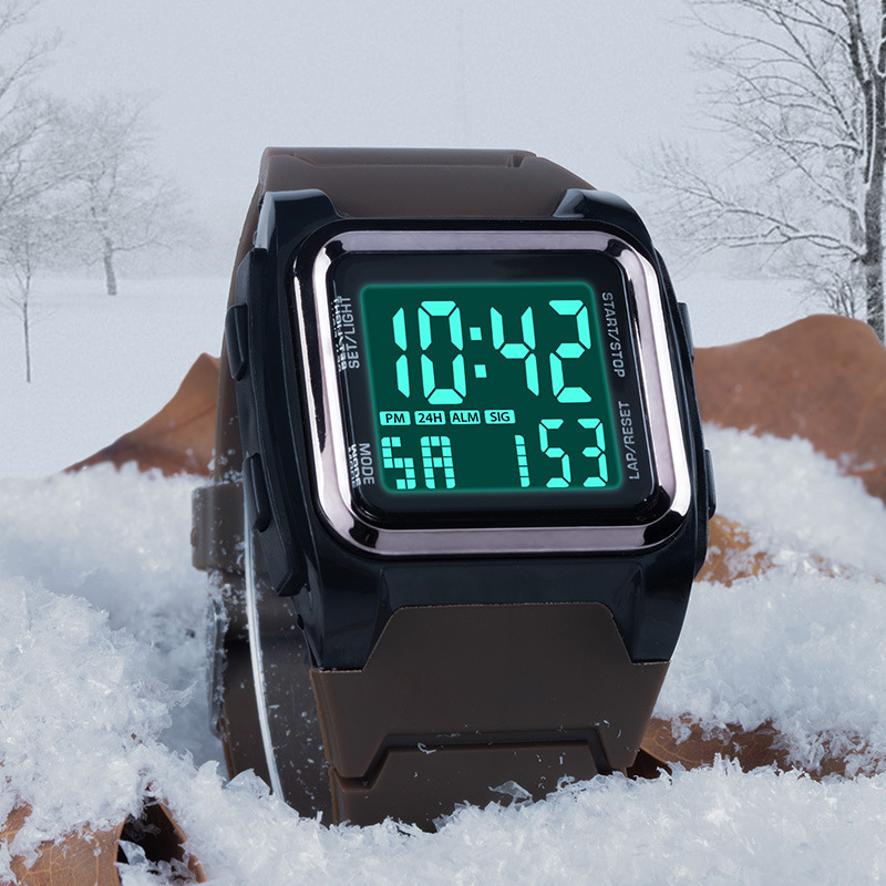Nuevo cuadrado estudiante digital cronometraje reloj electrónico moda deportes al aire libre montañismo alarma luminoso reloj electrónico