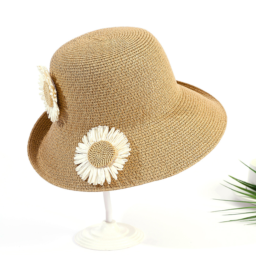 Fresco crisantemo lindo sombrero de paja playa verano sol sombrero femenino protección solar protección UV sombrero de sol casual