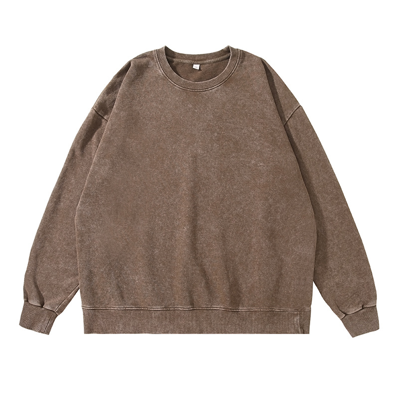 Cruzar la frontera de Primavera y Otoño nuevo pesado Americano lavado angustiado interior superior Camiseta pareja de moda retro marca suéter de cuello redondo