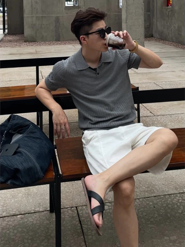 老钱风穿搭针织短袖polo衫男士夏季重磅翻领正肩t恤美式复古半袖|undefined