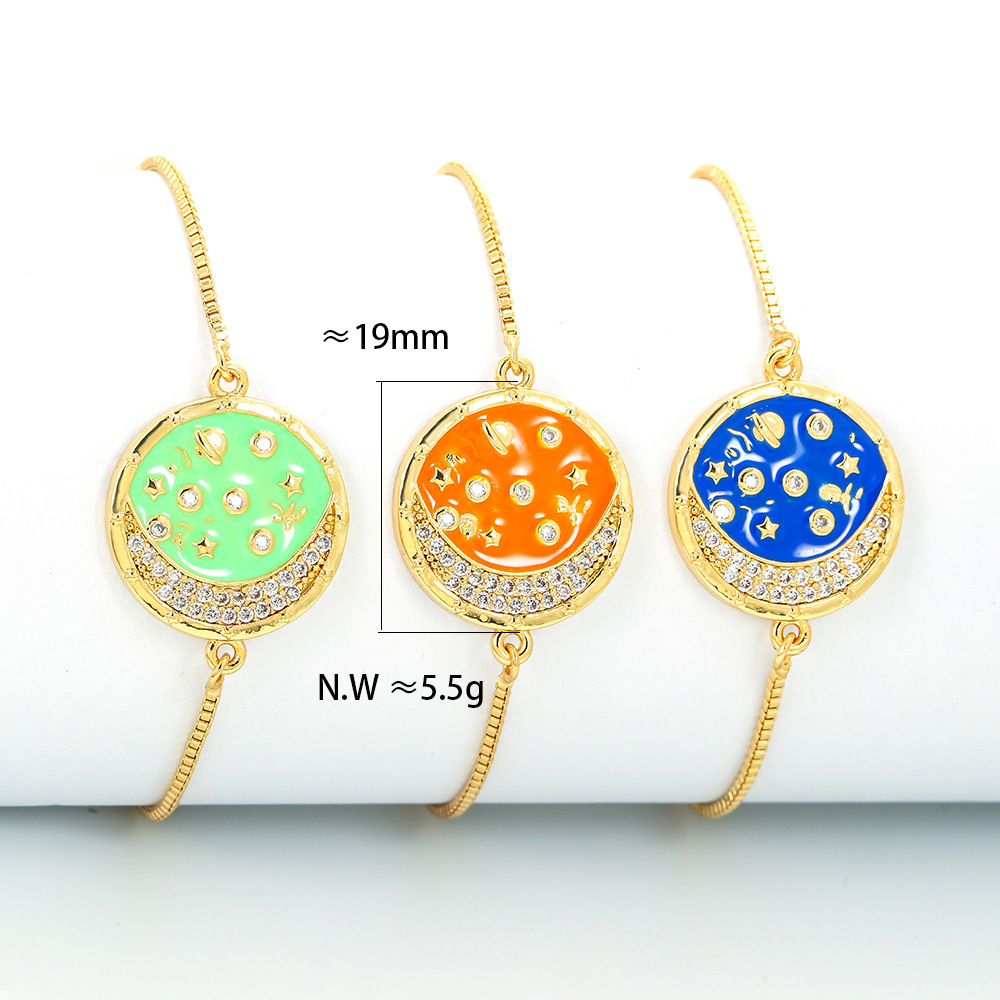 Fashion Style Retro Simple Bracelet Color Drop Oil Star Moon Round Adjustable Bracelet