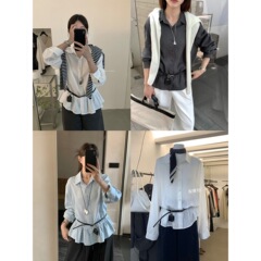 【MISS密思家正品店】极简气质下摆荷叶边衬衫女装(配腰带)33703