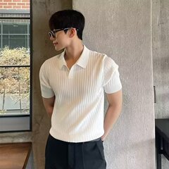 夏の軽熟POLO杉男韓国版修身襟純色カジュアル薄い半袖トレンドニットtシャツ