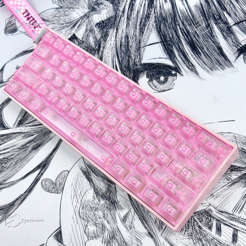 Hellokitty Fog Transparent Powder Pc Transparent Keycap Original Light-Transmitting Adapter Wooting Rakka Magnetic Axis Keyboard