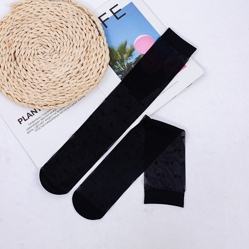 Calcetines de pantorrilla de las mujeres pequeño punto transparente color sólido calcetines blancos y negros estilo JK sexy pierna calcetines altos fábrica al por mayor