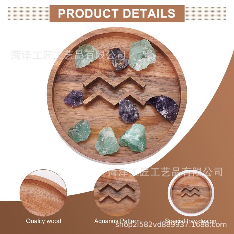 Wood Crystal Tray Holder Round Tray Jewelry Plate Wooden Crystal Tray Storage Display Jewelry Board Shelf