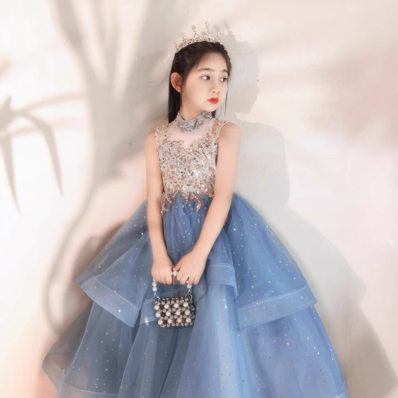 Little Hostess Girl's Dress Is Dignified, Elegant, Light and Luxurious, Niche French Style Catwalk, Piano Performance, Puffy Princess Dress