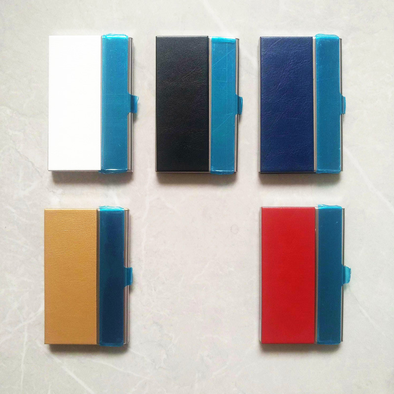 PU de cuero de acero inoxidable titular de la tarjeta de visita de los hombres de negocios de gran capacidad portátil portátil creativo metal de las mujeres lote de la caja de la tarjeta de visita