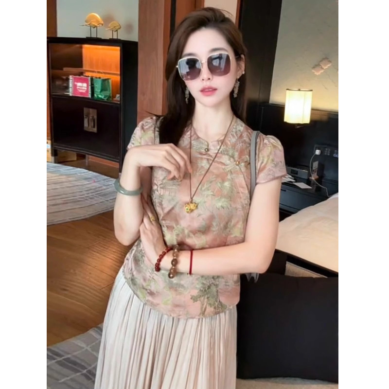 2025夏季百搭时尚上衣女新中式国风盘扣改良唐装设计感气质衬衣潮|undefined