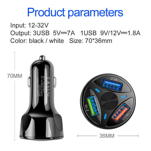 3A 3USB QC3.0车充 快充车载充电器一拖三手机车载充电器跨境批发