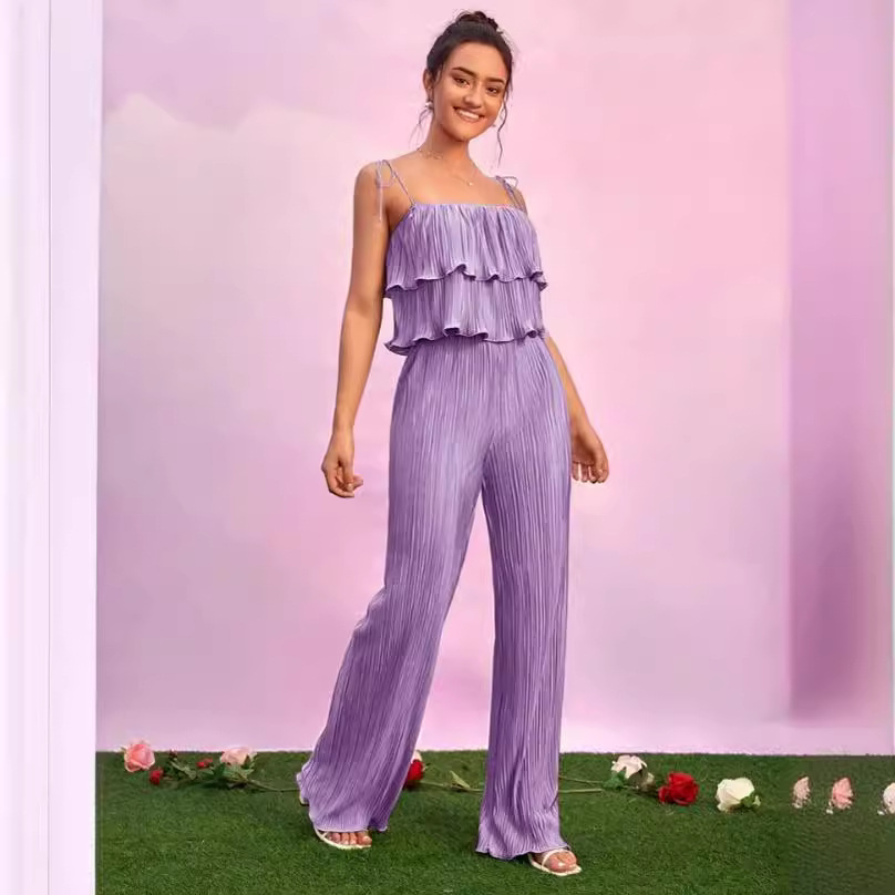 Completo donna canotta plissettata e pantaloni a gamba larga_voghion.com