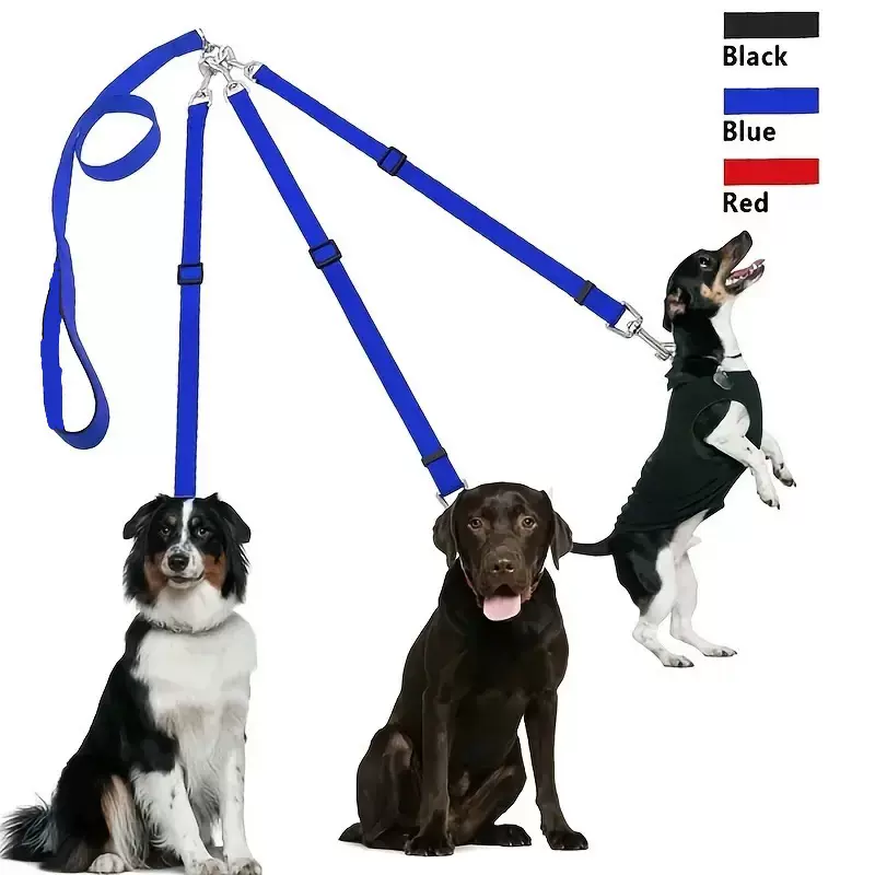 狗狗三头牵引一拖二拖三可拆卸牵引绳遛狗链大中小型犬外出跨境
