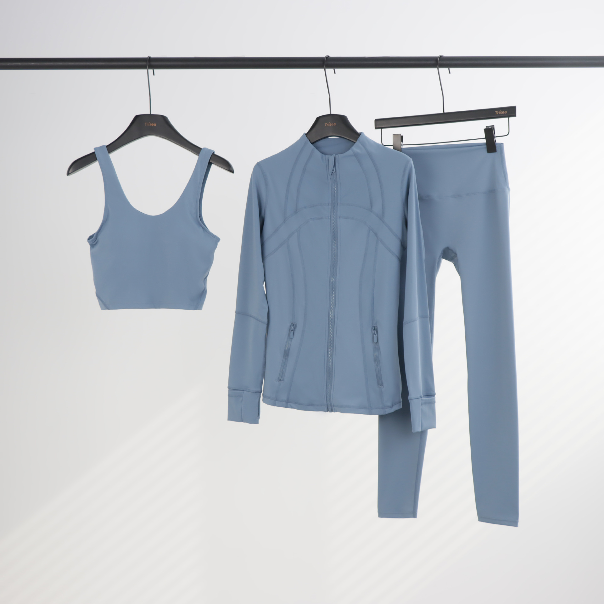 Conjunto de yoga LULU de tres piezas: chaqueta, camiseta sin mangas con cuello en U y leggings de cintura alta para mujer.