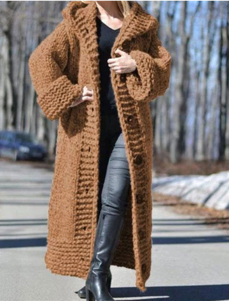 Cárdigan con capucha de punto largo para mujer, estilo europeo y americano, talla grande, ropa femenina transfronteriza de Amazon 2026