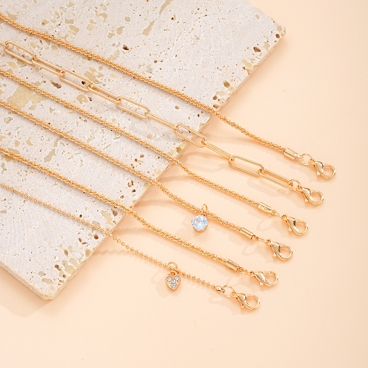 new design exquisite gold sparkling zircon bracelet 6 piece chain bracelet suit_voghion.com