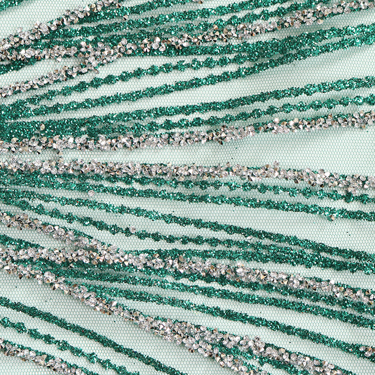 Nuevo post-proceso malla malla malla malla de encaje dorado diamante vestido de boda tela de malla de estampado seda