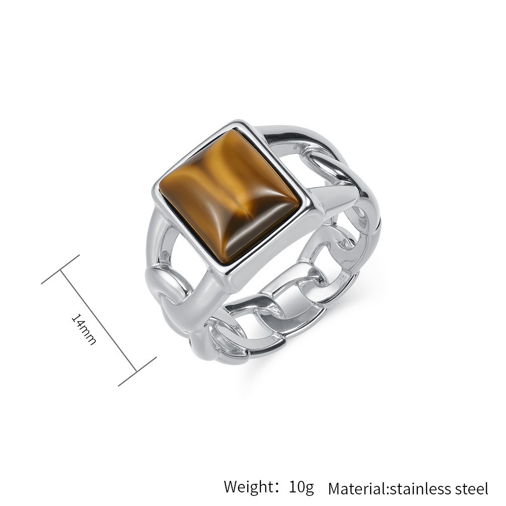 Herren Tigerauge Edelstein Ring Im Cuban Chain Design Edelstahl_voghion.com