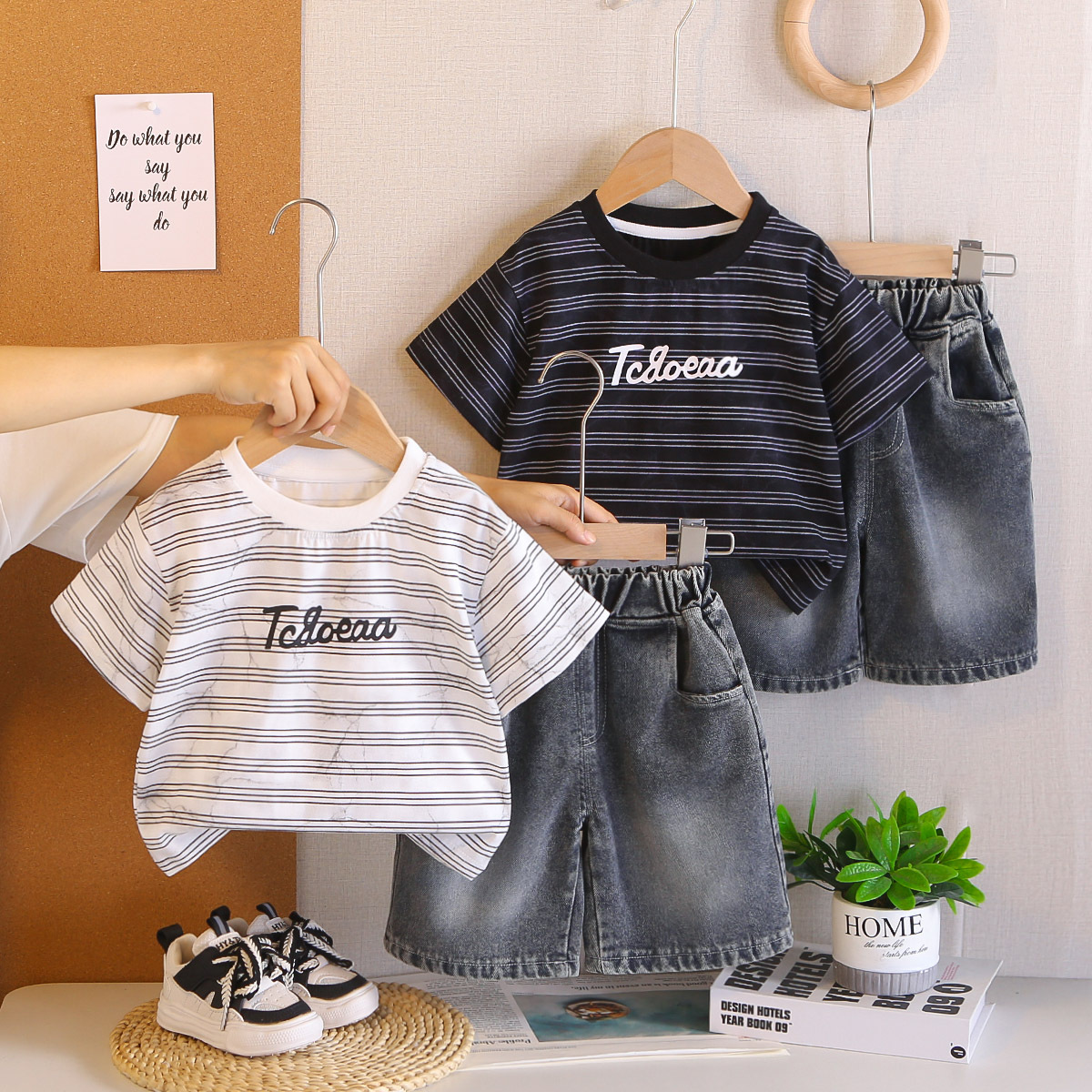 Striped Letter Baby Suit Boys and Kidsren Summer Handsome Summer Clothes Fashionable T-Shirt 2026 Clothes New Short-Sleeved