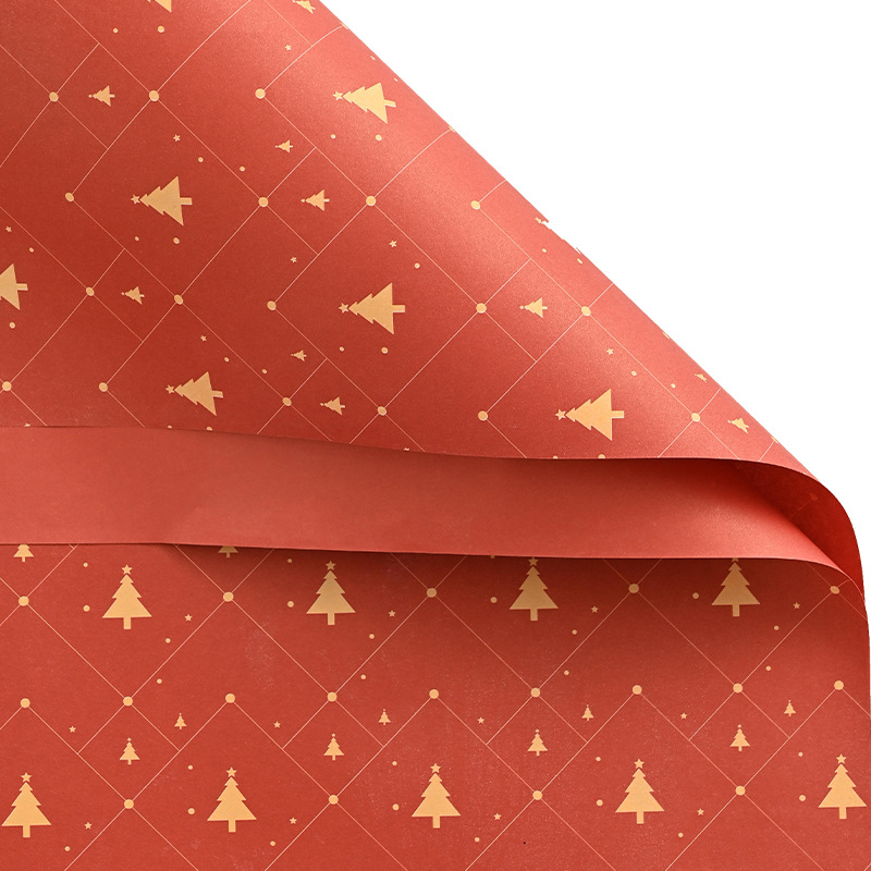 Material de ramo navideño de doble cara impresión en color bolsa kraft papel de flores caja de regalo papel de regalo de navidad