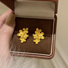 轻奢新中式点钻桂花耳钉女vintage古法传承耳环小众设计感耳饰品