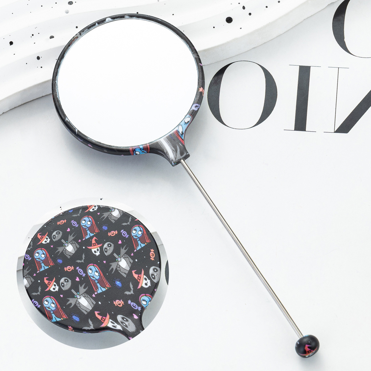 Diy Navidad patrón de Halloween espejo de maquillaje de mano espejo de maquillaje portátil de plástico un solo lado espejo de maquillaje portátil