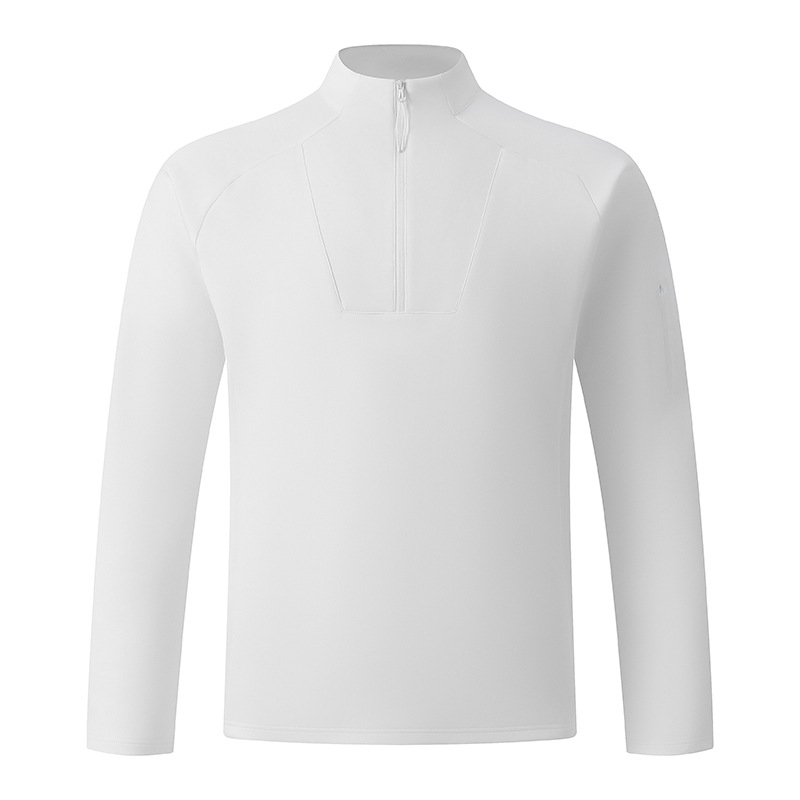 El mismo modelo de la familia di para hombres, medio cremallera, cuello de pie, manga larga, suéter tejido, camisa de ocio al aire libre para viajes urbanos.