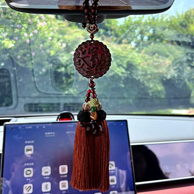 Manufacturer wholesale peach wood: Car hanging - pixiu-for-safe-travelsdouble-tassels-in-coffee-color