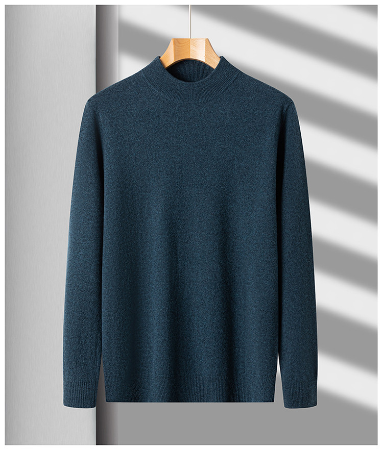 2025 nuevo suéter plano de cuello medio alto para hombres de mediana edad otoño y invierno cálido 100% suéter de lana