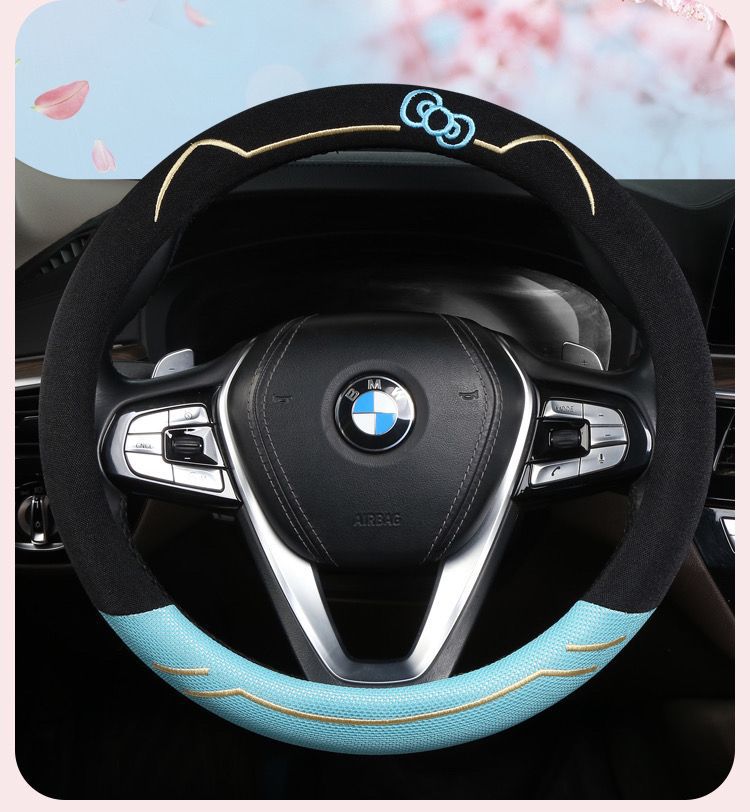 Cartoon Car Steering Wheel Cover, Breathable Ice Silk, Non-Slip, Sweat-Absorbent, Suitable for All Seasons, Summer Girls' Cover, Ice Silk Breathable