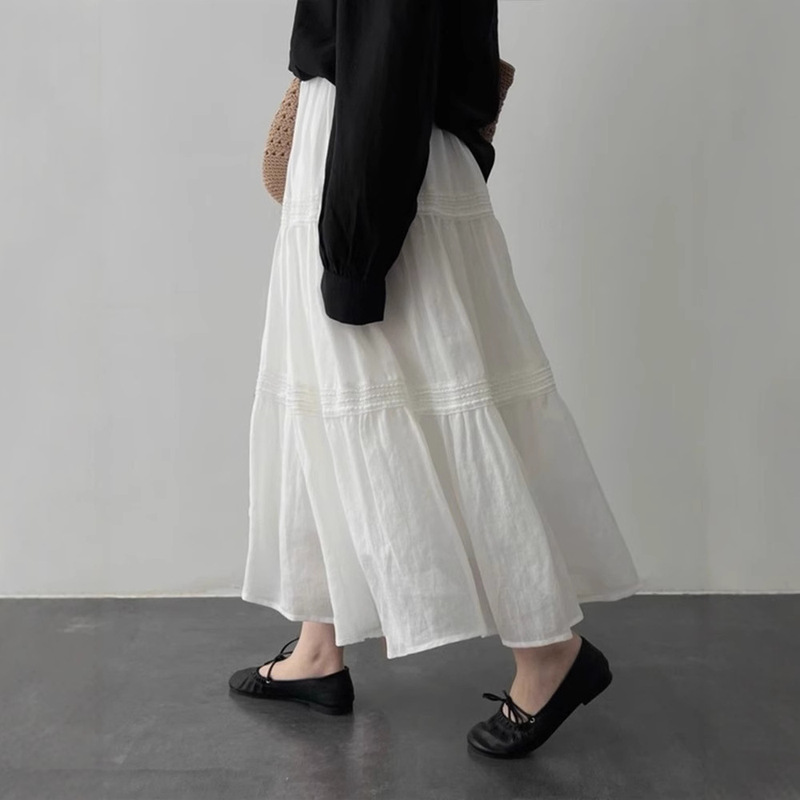 French Lace Half Skirt for Women, Thin Spring and Summer Design, High-Waisted, Slimming, Versatile A-Line Skirt, Petite Long Skirt