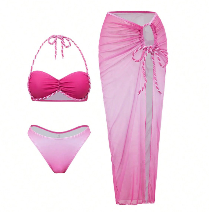 Women's One Piece Bikini Set Backless Gradient Mesh Swimsuit_voghion.com