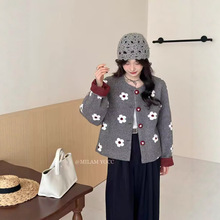 厂家直销欧洲站设计感立体花朵圆领小香风呢子外套女25秋冬上衣潮
