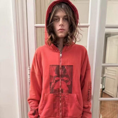 顽主同款ERD 24FW忧郁的富二代红色人像贴布做旧帽衫Oversize男女