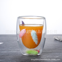 創意干花雙層杯網紅同款牛奶杯高硼硅玻璃杯隔熱水杯果汁