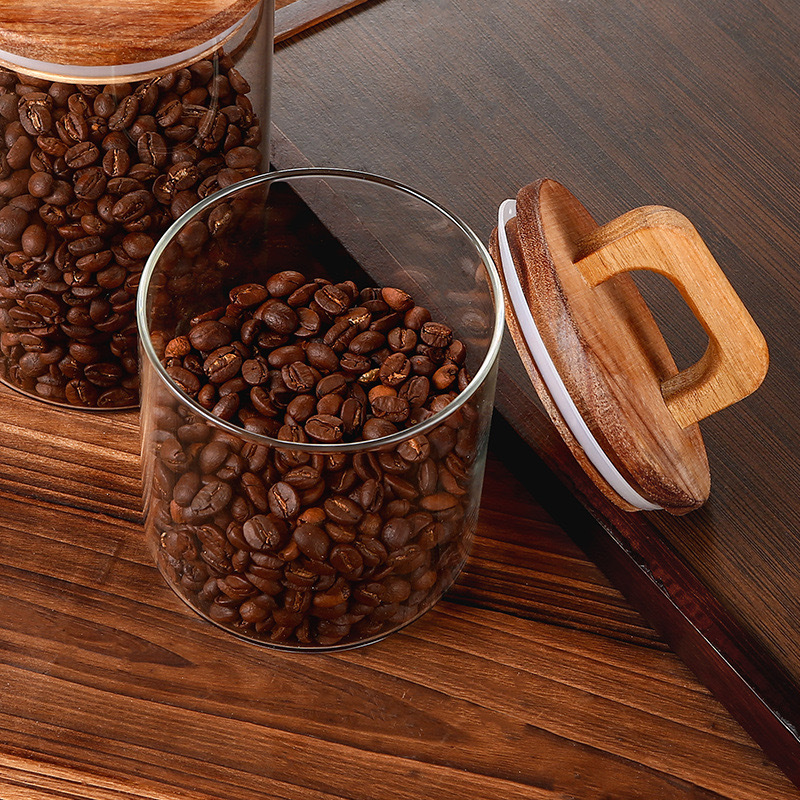 Alta borosilicona americana mango de madera tanque de almacenamiento de gran capacidad de cocina tanque de almacenamiento de granos de café multi-especificación sellado tanque de almacenamiento