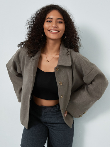 Amazon Cross-Border Women's Wholesale: Elegant, Versatile Wool Coat in European & American Style—New Autumn/Winter Design with Wide Sleeves