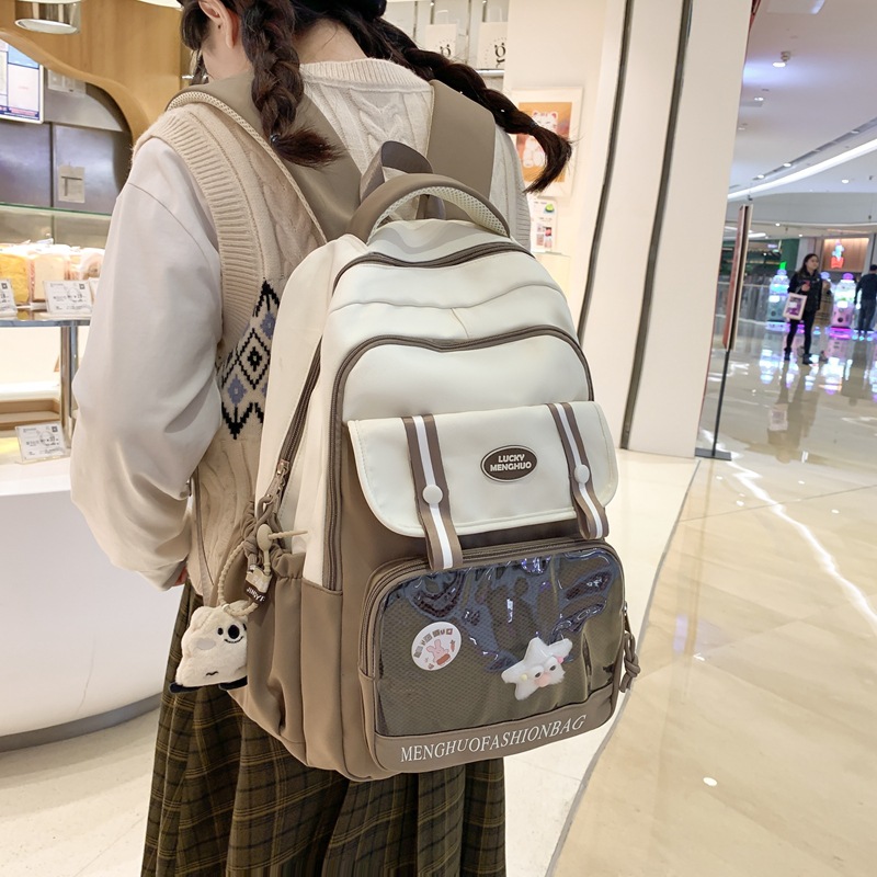 透明書包女ins清新少女學生背包大容量學院風拼色雙肩包jk軟妹包