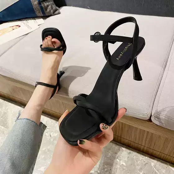 Huiliya Women's High Heel Sandals, Stiletto Heel, Sexy Fairy Style Open Toe One-Strap Buckle Sandals 738-BR2