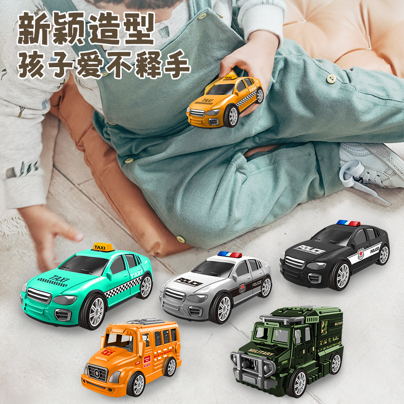 Cross-border children's city service inertial car drop-resistant toy car door retro bus school bus taxi ambulance
