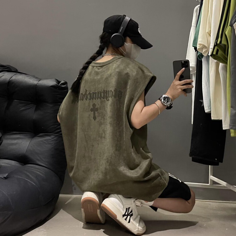 Army Green Vest Men's Summer American Style Retro Trendy Brand Plump Handsome Heavy Suede Sleeveless T-Shirt Sports Waistcoat Army Green Vest Men's Summer American Style Retro Trendy Brand Plump Handsome Heavy Suede Sleeveless T-Shirt Sports Waistcoat