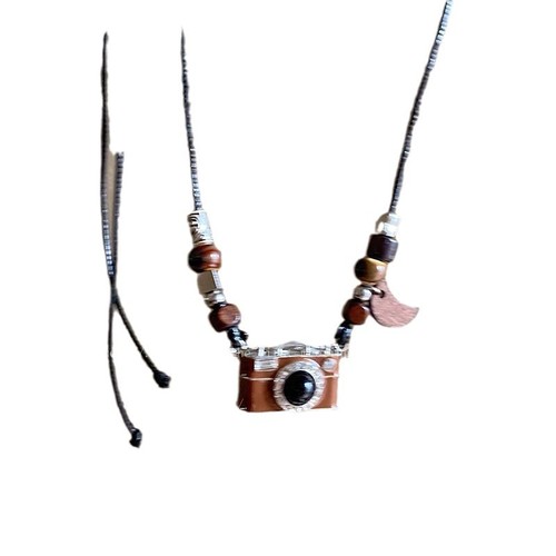 Retro Brown Camera Beaded Necklace Women's Autumn and Winter Niche Design Sweatshirt Chain Accessories Sweet and Cool Hot Girl Sweater Chain