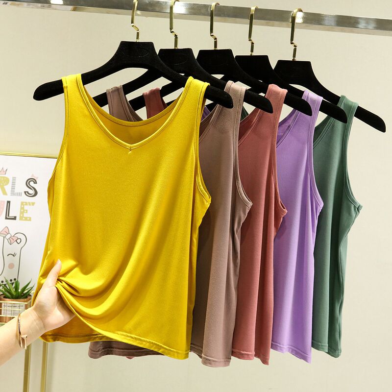 Modal Sleeveless Pure Color V-Neck Camisole T-Shirt Outer Wear Tight Loose Bottoming Shirt Plus Size Top Women Summer