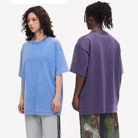 美式高街t恤定制logo纯棉短袖定做diy工作衣服做旧水洗体恤印图片