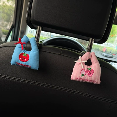 shopping bag, tote bag – Sürətlər qutusu və əl tormozu başlıqları - blue-tomato-pink-striped-strawberry-plush-bag-2-black-hooks