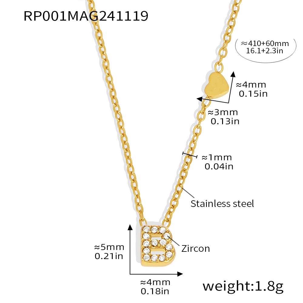 Qiong Yao Titanium Steel 26 letras con incrustaciones de circón Juego de joyas PVD chapado en oro real collar de retención de color pulsera anillo aretes