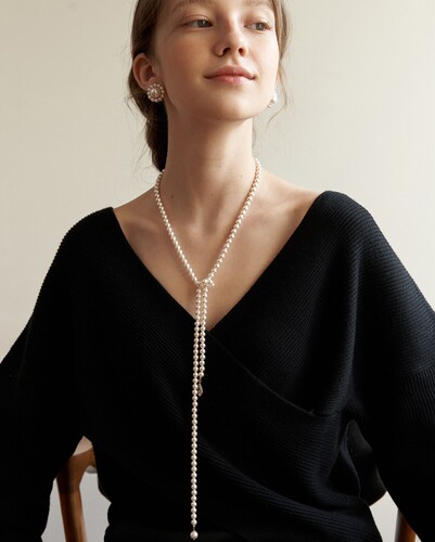 French-style elegant, sweet, gentle temperament imitation pearl zirconium pendant Y-chain sweater chain with multiple wearing methods for women