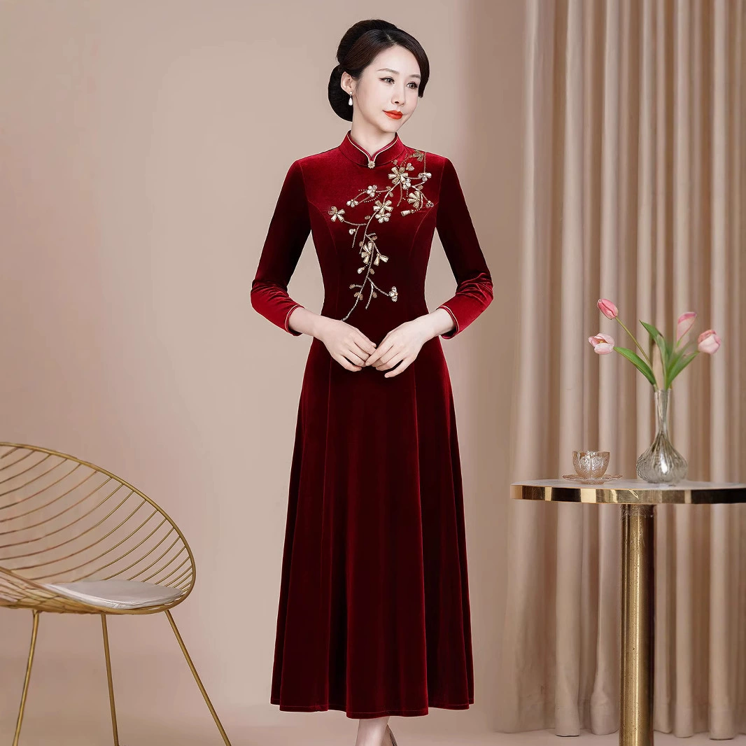 Новый осенний и зимний ретро бархат чонсам свадебный тост