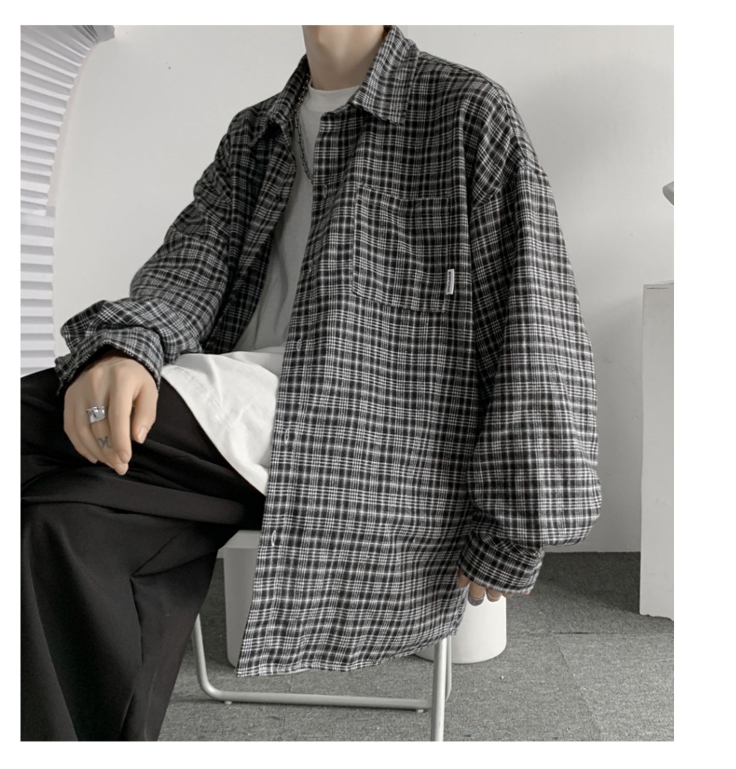 Men's Casual Checkered Shirt Long Sleeved Retro Autumn Jacket_voghion.com
