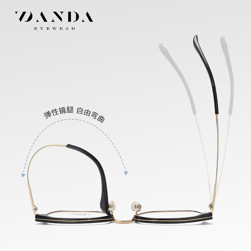 El nuevo espejo plano de titanio puro F51101 gafas de montura cuadrada para hombre casual de moda TR cejas se pueden combinar con espejo óptico de miopía